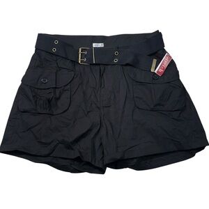 Vintage Y2K Deadstock Too Hot! Black High Waisted Grunge Buckle Cargo Shorts 1X